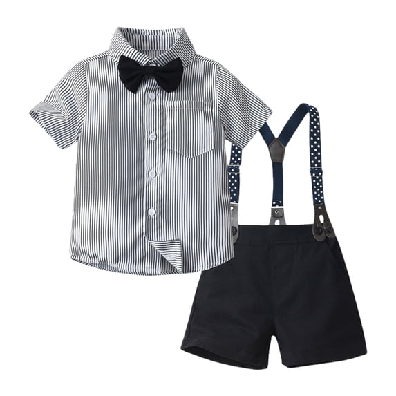 WOYY Toddler Boys Outfits Short Sleeve Button Down Shirt Suspender Shorts Set Children's Clothes Sets, Sizes 6M-6