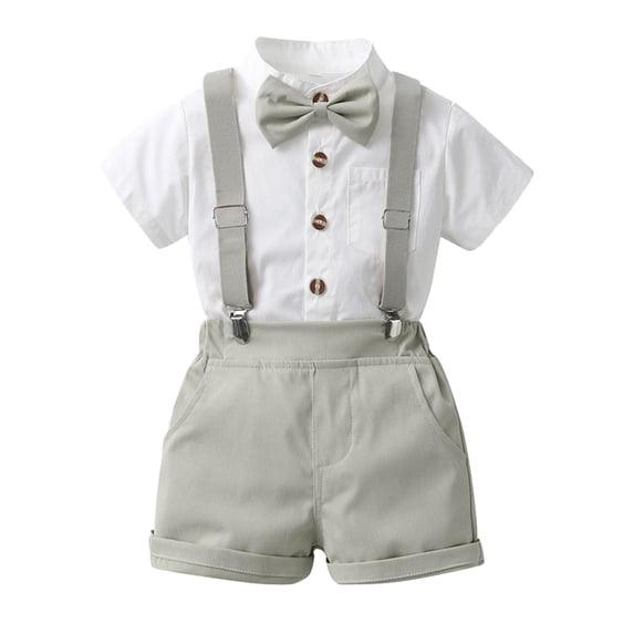 WOYY Toddler Boys Outfits Short Sleeve Button-Down Shirt Suspenders Shorts Set, Sizes 2-3T