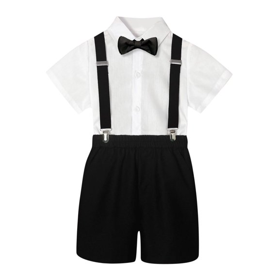 WOYY Toddler Boys Outfits Short Sleeved Button Shirt Suspenders Shorts Set, Sizes 2-3T