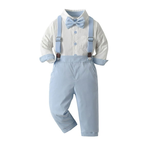 WOYY Toddler Boys Outfits Solid Long Sleeve Button Shirt Suspenders Pants Suit, Sizes 2-3T