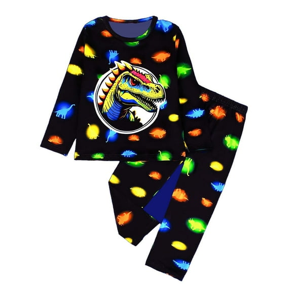 WOYY Toddler Boys Pajamas Cartoon Print Long Sleeves T-Shirt and Pant Soft Sleepwear Pjs Set