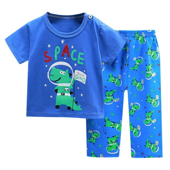 WOYY Toddler Boys Pajamas Cartoon Print Short Sleeve T-Shirt Pants Homewear, Sizes 2-3T