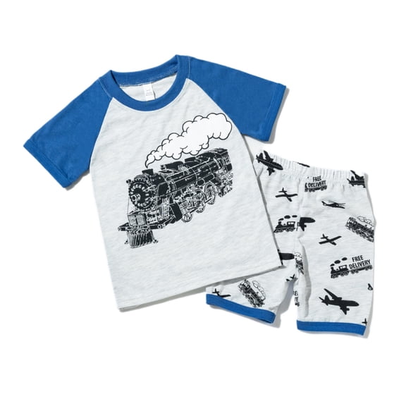 WOYY Toddler Boys Pajamas Cartoon Print Short Sleeve T Shirt & Shorts Cotton Sleepwear, Sizes 2-8