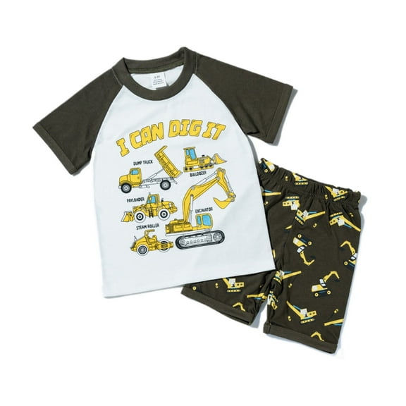WOYY Toddler Boys Pajamas Cartoon Print Short Sleeve T Shirt & Shorts Cotton Sleepwear, Sizes 2-8