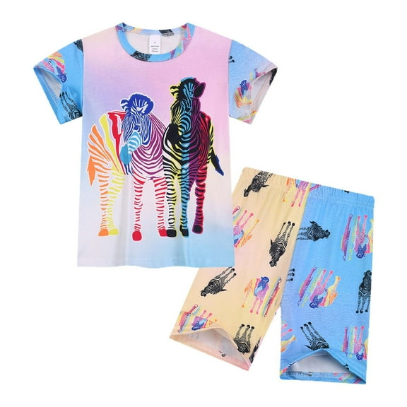 WOYY Toddler Boys Pajamas Cartoon Print Short Sleeve T Shirt Shorts Kids Sleepwear Outfits