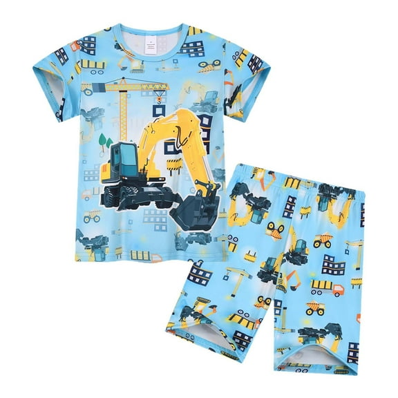 WOYY Toddler Boys Pajamas Cartoon Print Short Sleeve T Shirt Shorts Kids Sleepwear Outfits
