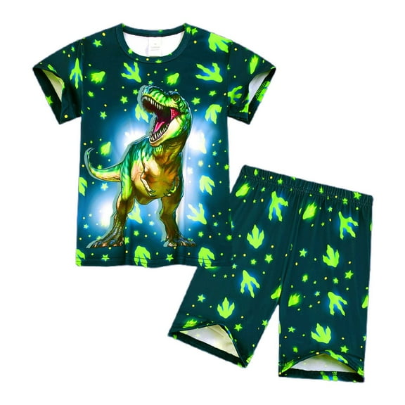 WOYY Toddler Boys Pajamas Cartoon Print Short Sleeve T Shirt Shorts Kids Sleepwear Outfits