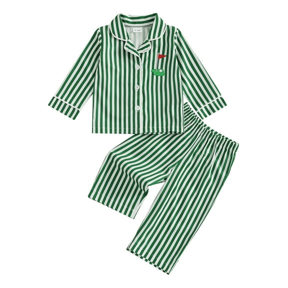 WOYY Toddler Boys Pajamas Striped Long Sleeve Button Down Shirt and Pants Pjs, Sizes 3-4T