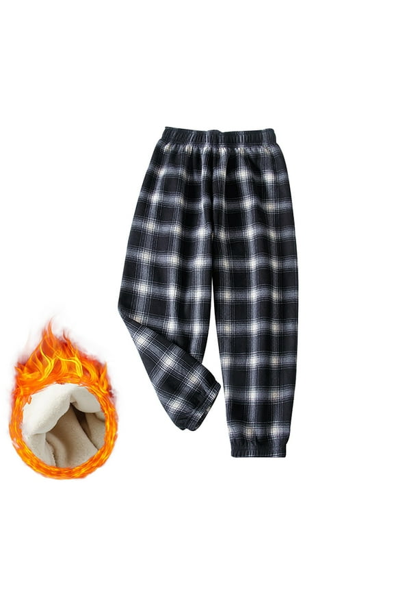 Toddler Boys Plaid Pajama Pants Winter Warm Home Trousers Casual Sleep Pants