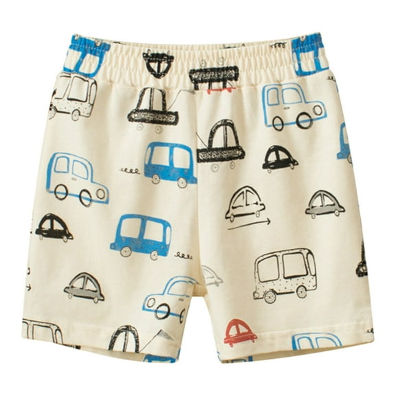 WOYY Toddler Boys Pull-On Knit Shorts Cartoon Car Prints Shorts Active Shorts, Sizes 3-4T