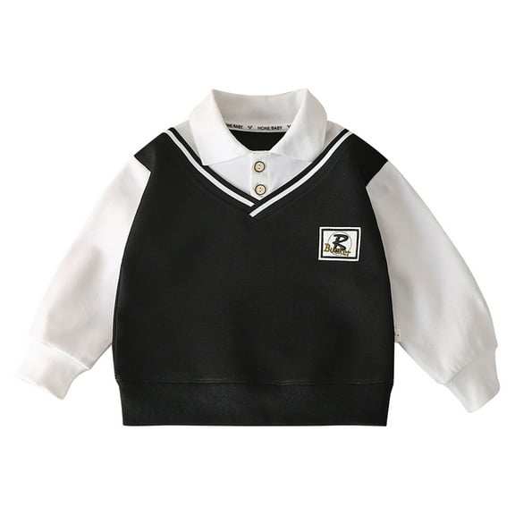 WOYY Toddler Boys School Polo Shirt Varsity Sweater Long Sleeve Pullover School Uniform