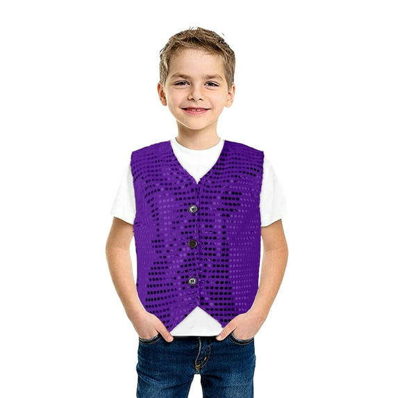 WOYY Kids Girls Boys Sequins Vest Jazz Dance Stage Performance Party Waistcoat, Sizes 3-14