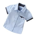 thumbnail image 1 of WOYY Toddler Boys Short Sleeve Button-Down Shirt Summer Casual Cotton Shirt, Sizes 3-14, 1 of 4