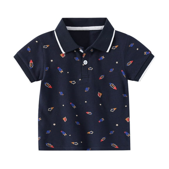 WOYY Toddler Boys Short Sleeve Polo Shirt Cartoon Prints Summer Casual T-Shirt for Kids