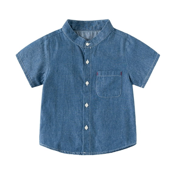 WOYY Toddler Boys Short Sleeve Shirt Denim Casual Summer Button-Up Shirt, Sizes 12M-5Y
