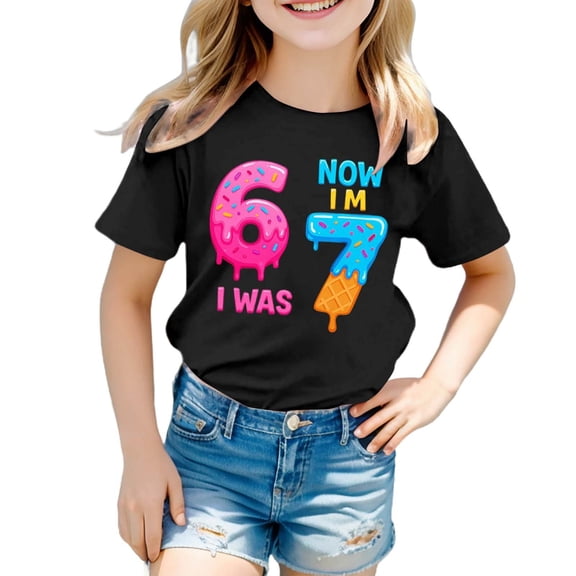 WOYY Toddler Boys Six Seven T Shirt Short Sleeve Crew Neck T-Shirt Summer Tee, Sizes 3-4T