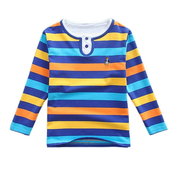 WOYY Toddler Boys Striped Long Sleeve Henley T-Shirt Comfortable Summer Casual T Shirt