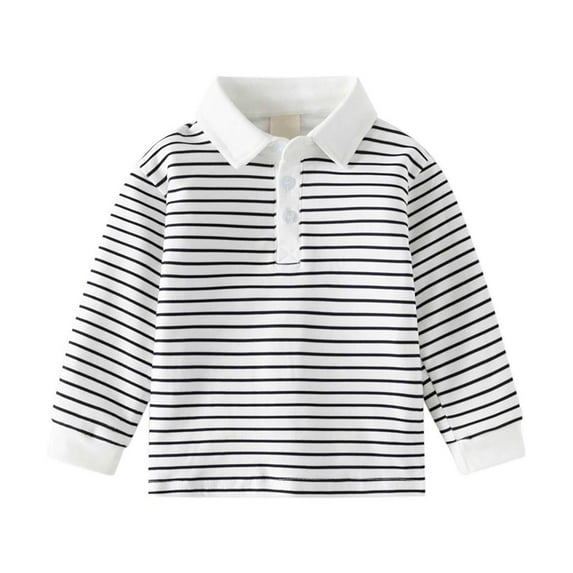WOYY Toddler Boys Striped Polo Shirt Collared Long Sleeve T-Shirt Casual Soft Undershirt