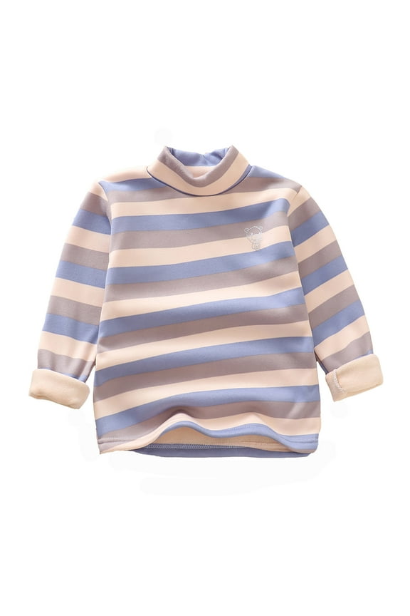 Toddler Boys Striped T-Shirt Thicken Pullover Undershirt Long Sleeved Tshirt