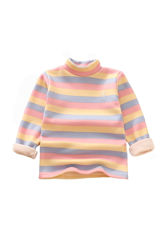WOYY Toddler Boys Striped T-Shirt Fleece Thicken Pullover Undershirt Long Sleeved Tshirt