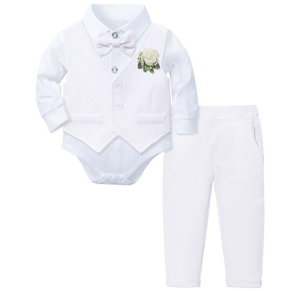WOYY Toddler Boys Suit Formal Dress Shirt Bodysuit+Vest+Pants Tuxedo Outfits, Sizes 2-3T