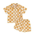 thumbnail image 1 of WOYY Toddler Boys Outfits Checkered Tree Print Short Sleeve Button Down Shirt Shorts Set, 1 of 3