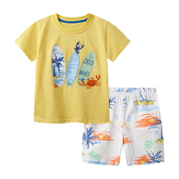 WOYY Toddler Boys Summer Outfits Beach Short Sleeve T-Shirt Shorts Set, Sizes 3-4