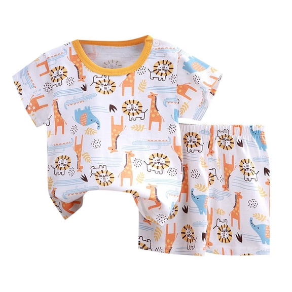 WOYY Toddler Boys Summer Outfits Cartoon Animal Print Short Sleeve T Shirt Shorts Set, Sizes 3-4T