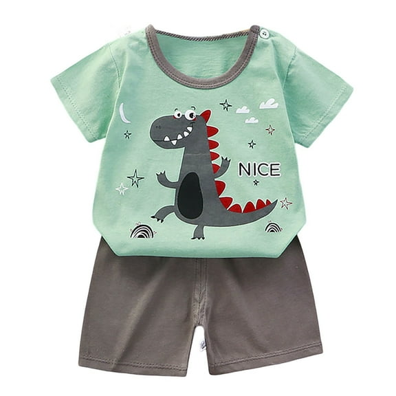WOYY Toddler Boys Summer Outfits Cartoon Print Short Sleeve Tshirt Shorts Set, Sizes 3-4T