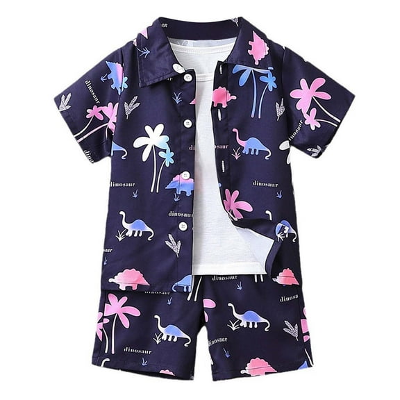WOYY Toddler Boys Summer Outfits Hawaii Beach Short Sleeve Shirt & Shorts Set, Sizes 3-10