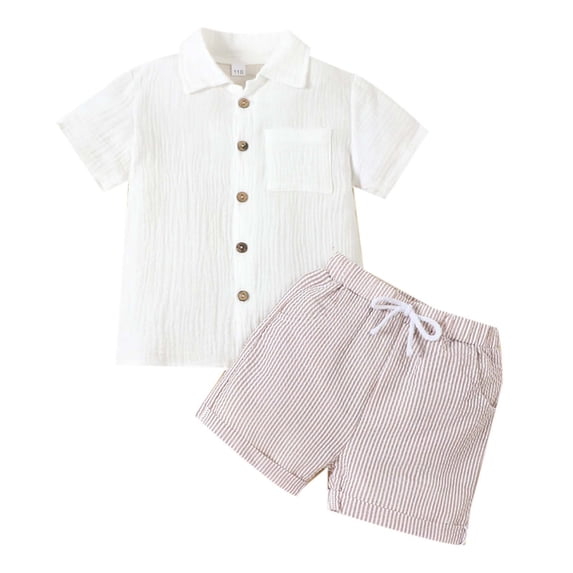 WOYY Toddler Boys Summer Outfits Linen Short Sleeve Button Down Shirt Shorts Set, Sizes 2-3