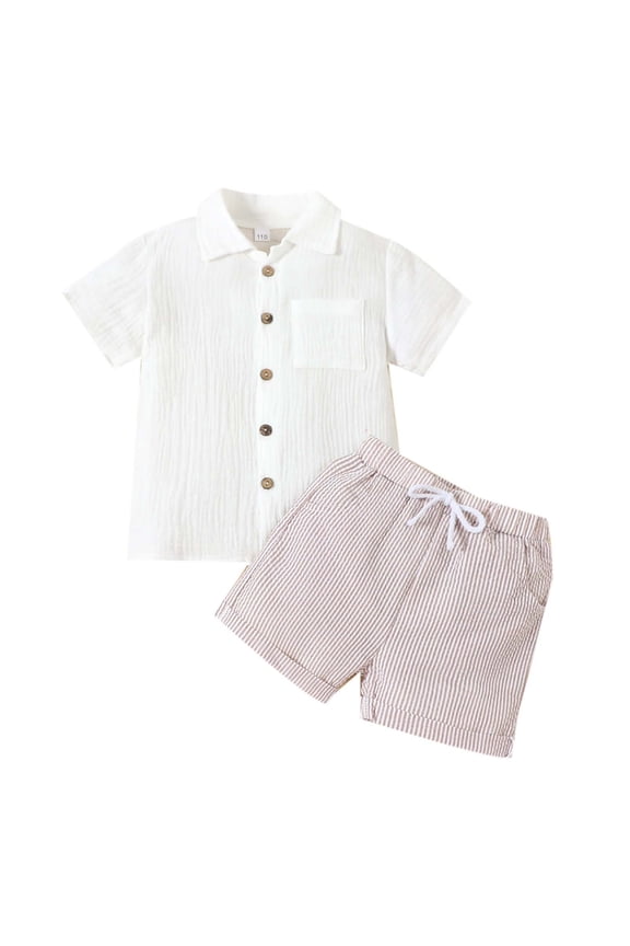 Toddler Boys Summer Outfits Linen Short Sleeve Button Down Shirt Shorts Set, Sizes 2-3
