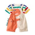 thumbnail image 1 of WOYY Toddler Boys Summer Outfits Striped T-Shirt & Cartoon Dinosaur Overalls, Sizes 4-5T, 1 of 5