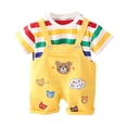 thumbnail image 1 of WOYY Toddler Boys Summer Outfits Striped T-Shirt & Cute Bear Print Overalls, Sizes 2-3T, 1 of 8