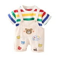 thumbnail image 1 of WOYY Toddler Boys Summer Outfits Striped T-Shirt & Cute Bear Print Overalls, Sizes 3-4T, 1 of 8