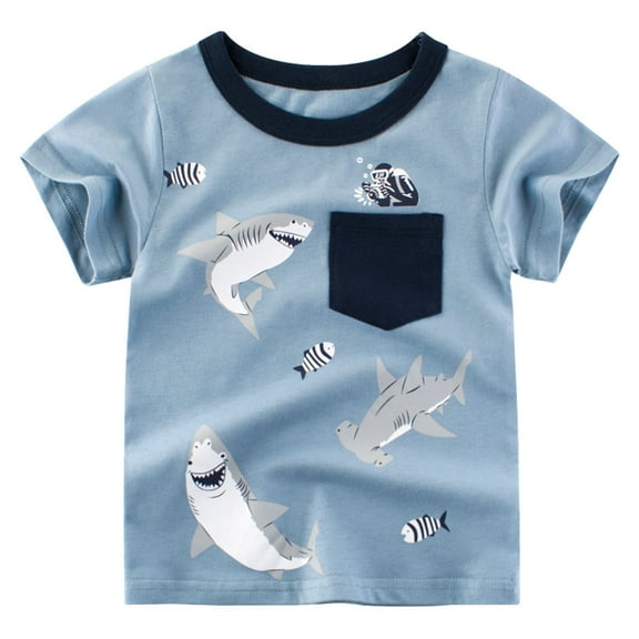 WOYY Toddler Boys T Shirt Shark Print Short Sleeve Cotton T-Shirt Kids Active Tee Shirt