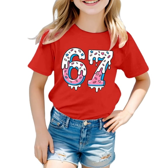 WOYY Toddler Boys T-Shirt Six Seven Print Short Sleeve T Shirt Casual Tee, Sizes 3-4T
