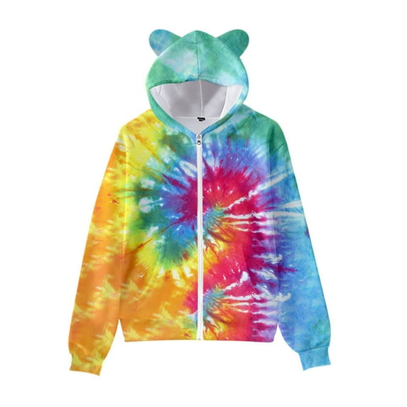 WOYY Toddler Boys Tie-Dyed Hoodie Cat Cute Ears Zip Up Cardigan Hooded Sweatshirt for Kids