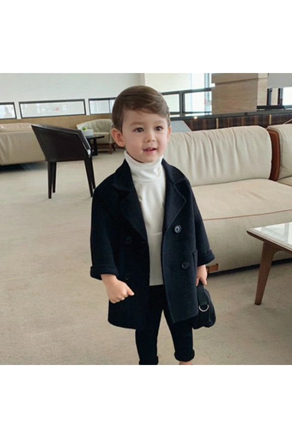 Toddler Boys Trench Coat Double Wool Blend Coat Trendy Peacoat Winter Jacket