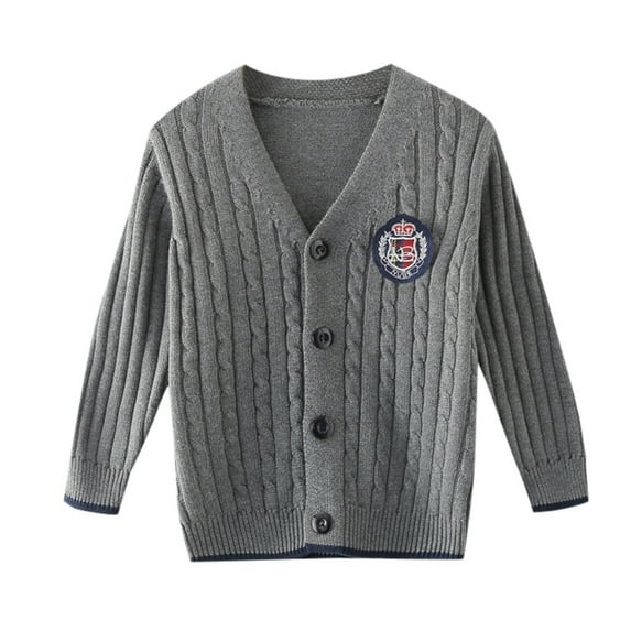 WOYY Toddler Boys Varsity Cardigan Sweater Button Front V-Neck Knitted Coat, Sizes 4-5T