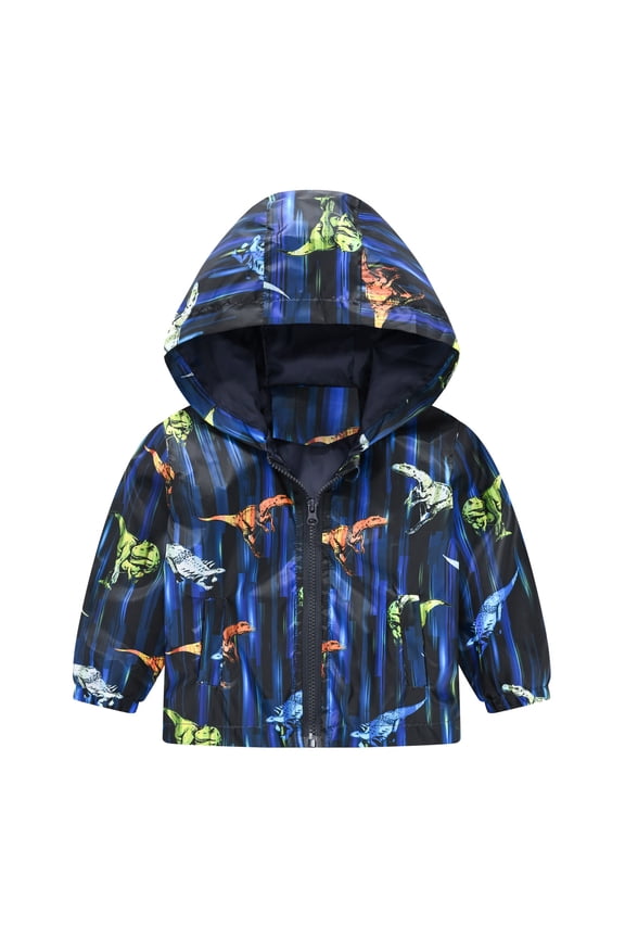 Toddler Boys Windbreaker Cartoon Prints Casual Zipper Hooded Jacket, Sizes 2-3T