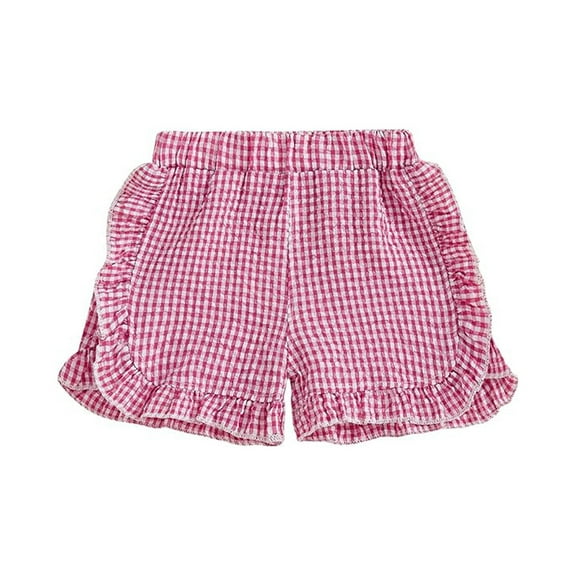 WOYY Toddler Girl Gingham Plaid Shorts Elastic Waist Ruffle Lightweight Shorts, Sizes 3-4T