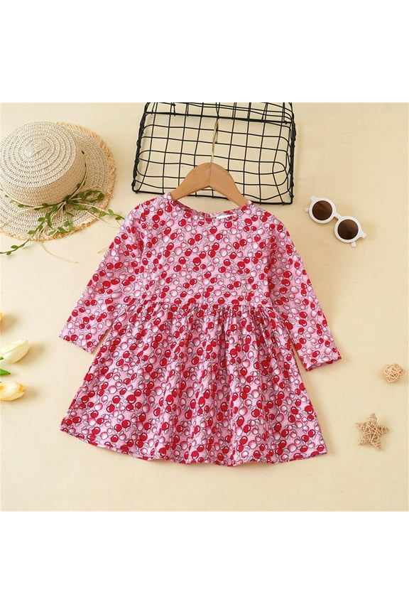 Toddler Girl Long Sleeve Dress Apple Prints Empire Waist Casual Midi Dresses