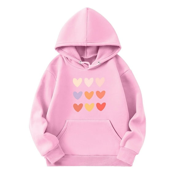 WOYY Toddler Girl's Casual Hoodie Heart Print Pullover Hooded Sweatshirt with Pockets