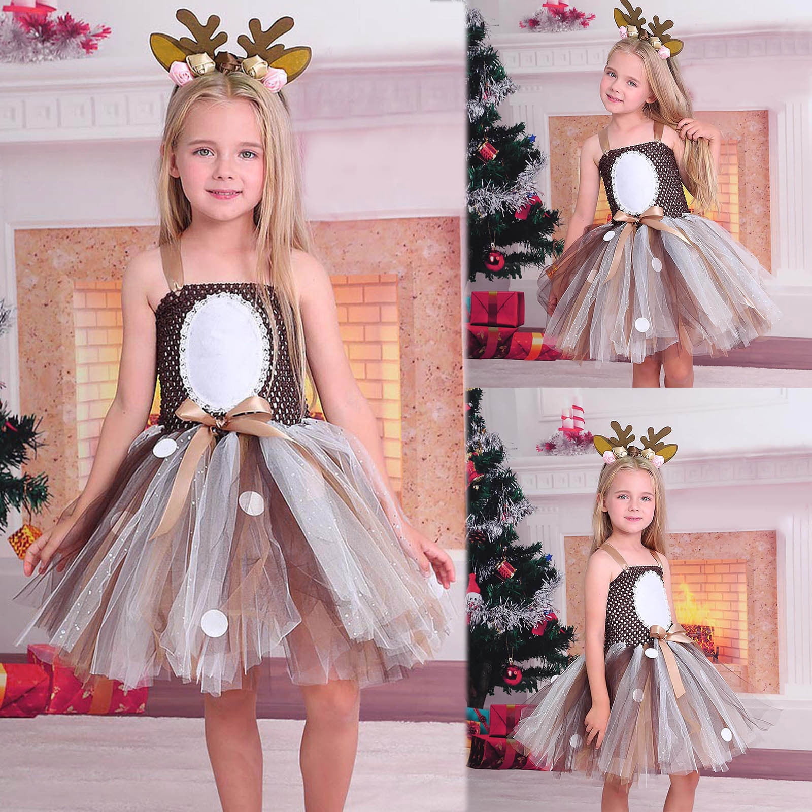 christmas dress reindeer Reindeer Dress Spanish Christmas Dress Reindeer Baby Outfit Christmas Holiday Rudolph Brown Kawaii Babe Without Shawl