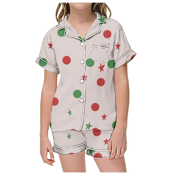 WOYY Toddler Girl's Christmas Pajama Sets Button Down Shirt Shorts Sleepwear Loungewear