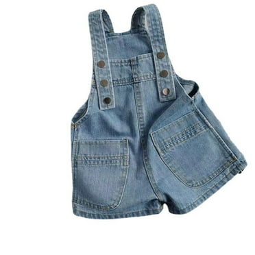 WOYY Toddler Girl's Denim Jumpsuit Shortall Cute Cartoon Embroidery Overalls Dungarees