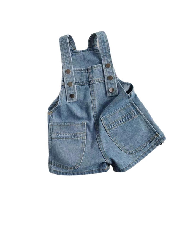 Toddler Girl's Denim Jumpsuit Shortall Cute Cartoon Embroidery Overalls Dungarees