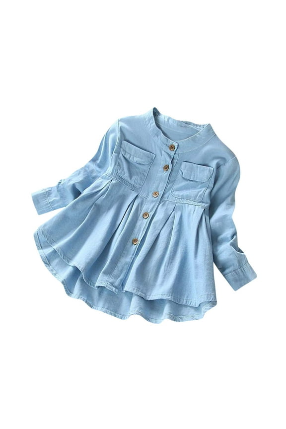 Toddler Girl's Denim Shirt Solid Color Long Sleeve Shirt Trendy Button down Shirts