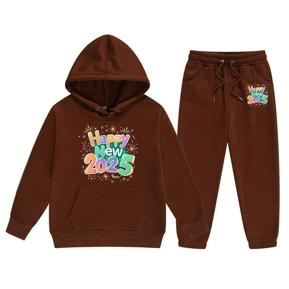 WOYY Toddler Girl's Outfits 2025 New Year Letter Print Hoodie Jogging Pants Suit